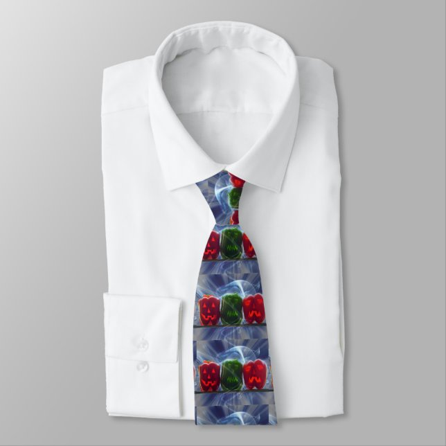 Jack O Lantern Bell Peppers Neck Tie (Tied)