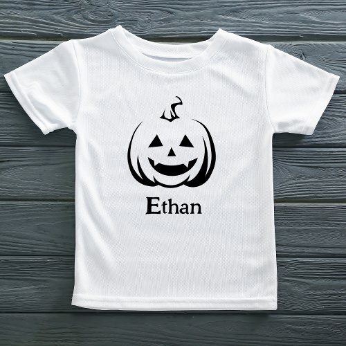 Jack O Lantern Black and White Cute Halloween Name Toddler T_shirt