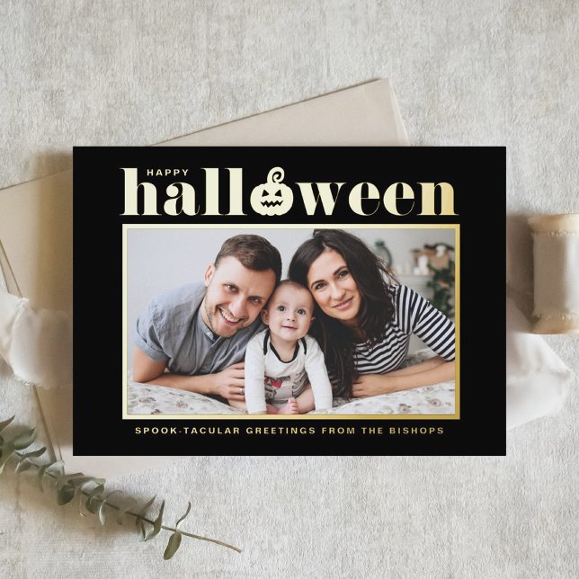 Jack-o'-lantern Black and White Photo Halloween Foil Greeting Card (Creator Uploaded)