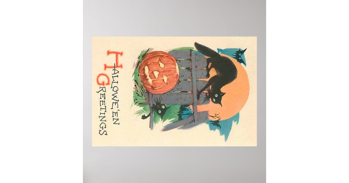 Jack O' Lantern Black Cat Bat Full Moon Poster | Zazzle