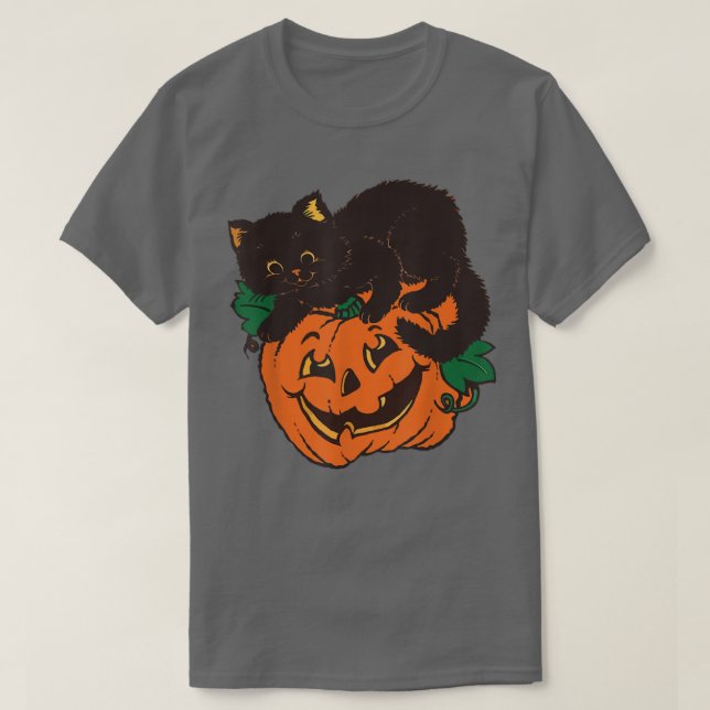 Jack O Lantern Black Cat Halloween Costume Creepy  T-Shirt (Design Front)