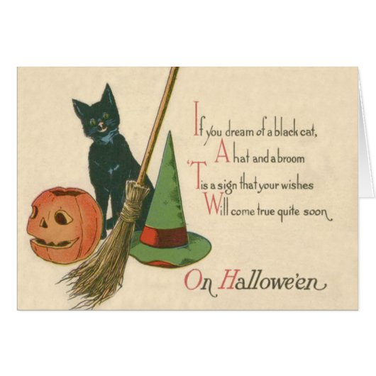 Jack O' Lantern Black Cat Witch's Hat Broom Cards (Front Horizontal)