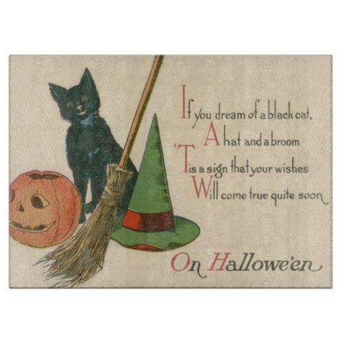 Jack O Lantern Black Cat Witchs Hat Broom Cutting Board