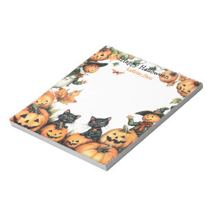Jack o Lantern, Black Cats and Scarecrow Halloween Notepad