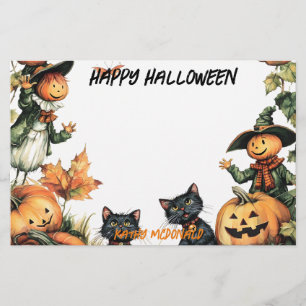 Jack o Lantern, Black Cats and Scarecrow Stationery