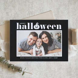 Jack-o&#39;-lantern Black Photo Happy Halloween Holiday Card