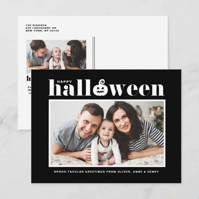 Jack-o'-lantern Black Photo Happy Halloween Holiday Postcard (Front/Back)