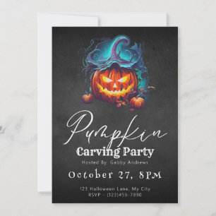 Jack-O' Lantern Black Pumpkin Carving Party Invitation