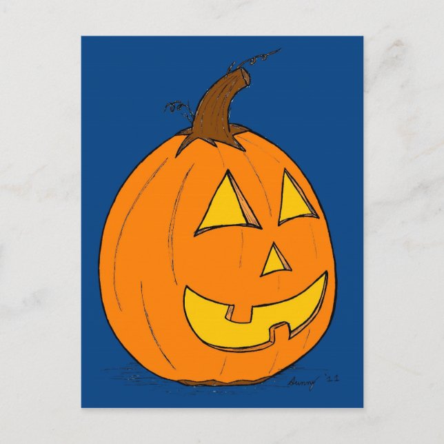 Jack o' Lantern Blue Postcard (Front)
