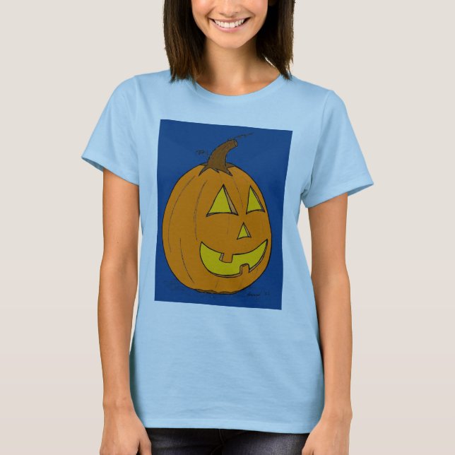 Jack o' Lantern Blue Womens Baby Doll T-Shirt (Front)
