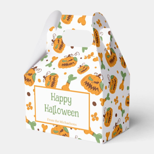 Jack-o-Lantern & Bones Spooky Custom Halloween Favor Boxes (Front Side)