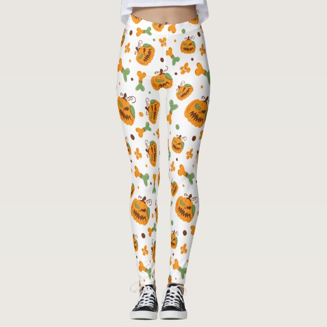 Jack-o'-Lantern & Bones Spooky Halloween Party  Leggings (Front)