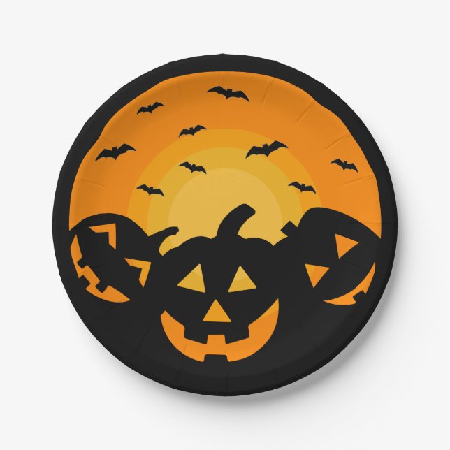 Jack O' Lantern Carved Pumpkins Halloween Party Paper Plates (Front)