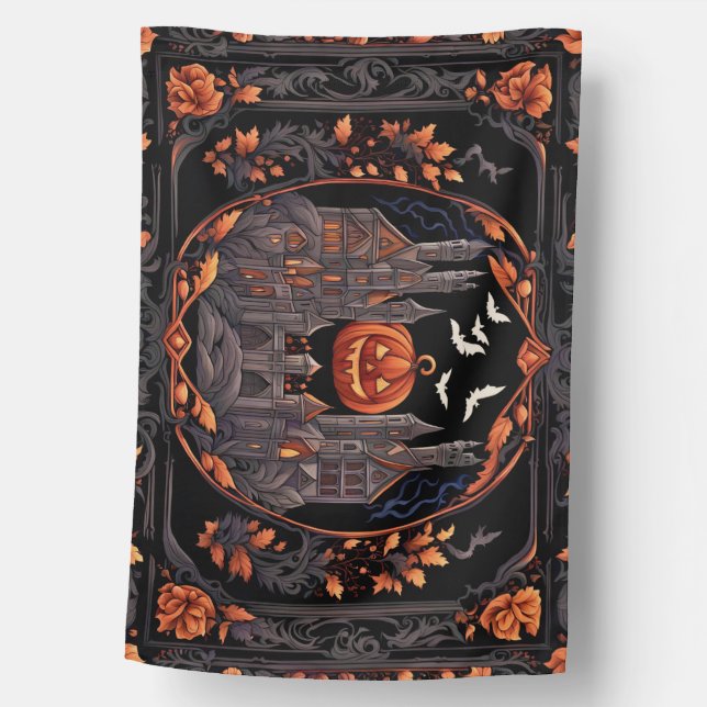 Jack-o-lantern Castle Weatherproof House Flag (Front)