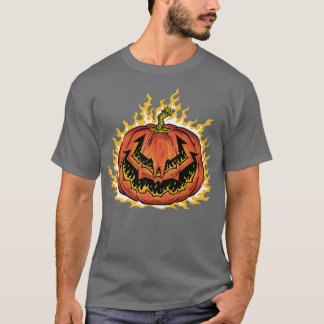 Jack o Lantern Cool Halloween Pumpkin with Flames  T-Shirt