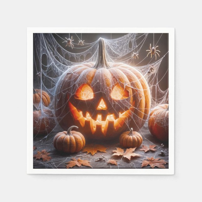 Jack-o-lantern Covered In Spider Webs Napkins (Front)