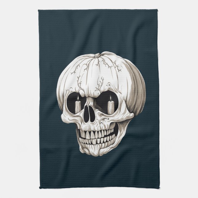 Jack O Lantern Cranium Halloween Gothic Kitchen Towel (Vertical)