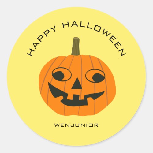 Jack_O_Lantern Curve Text Happy Halloween Business Classic Round Sticker