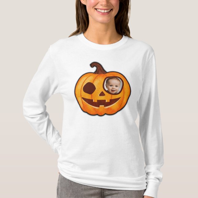 Jack o lantern custom photo pumpkin monster cute T-Shirt (Front)