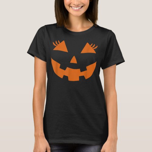 Jack o Lantern cute pumpkin face with eyelashes ha T_Shirt
