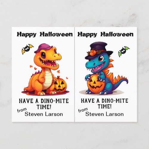 Jack o Lantern Dinosaurs School Party Halloween Postcard