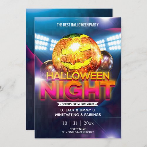 Jack_O_Lantern Disco Ball Adult Halloween Party Invitation