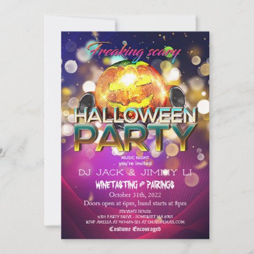 Jack_O_Lantern Disco Ball Adult Halloween Party Invitation