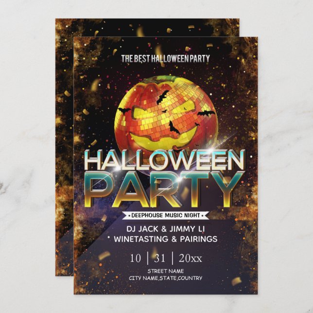 Jack-O-Lantern Disco Ball Adult Halloween Party Invitation (Front/Back)
