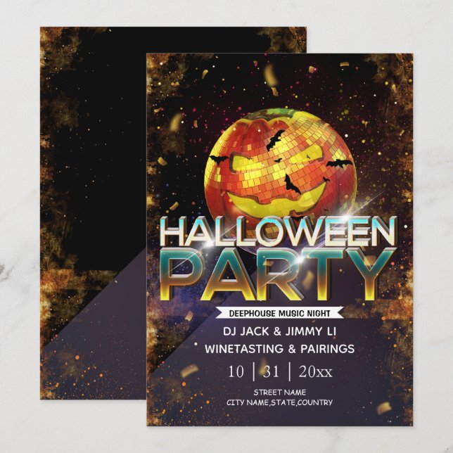 Jack-O-Lantern Disco Ball Adult Halloween Party Invitation (Front/Back)