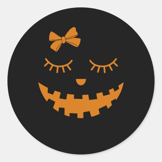 Jack O Lantern Eyelashes Pumpkin Face Halloween Gi Classic Round Sticker (Front)