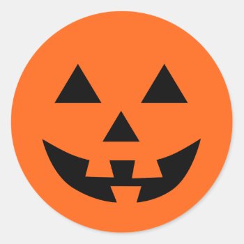 Jack O’ Lantern Face Fun Halloween Classic Round Sticker by starryseas at Zazzle