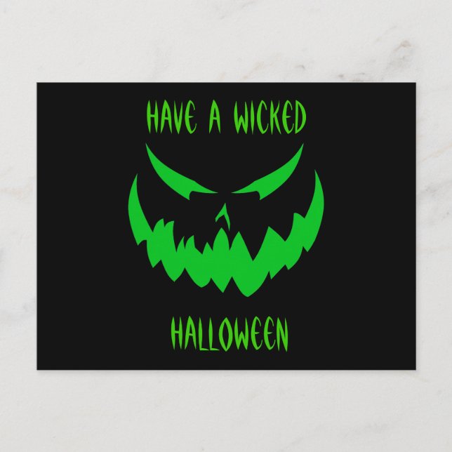 Jack-O'-Lantern Face II, Green Postcard (Front)