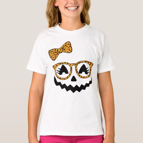 Jack O Lantern Face Leopard Glasses Halloween Pump T_Shirt
