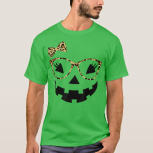 Jack O Lantern Face Leopard Glasses Halloween Pump T-Shirt