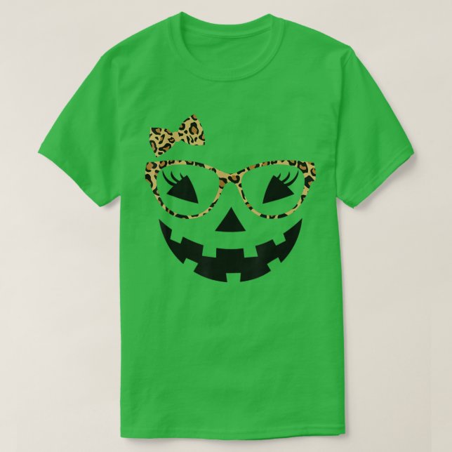 Jack O Lantern Face Leopard Glasses Halloween Pump T-Shirt (Design Front)