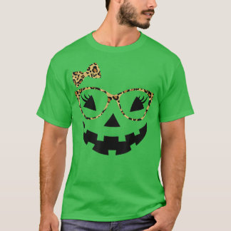 Jack O Lantern Face Leopard Glasses Halloween Pump T-Shirt