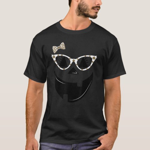 Jack O Lantern Face Leopard Glasses Halloween Pump T_Shirt