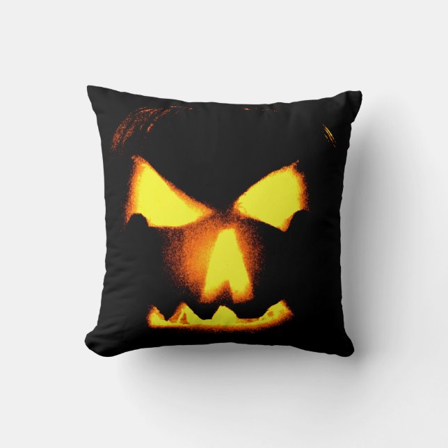 Jack-O-Lantern Face Orange  Throw Pillow (Front)