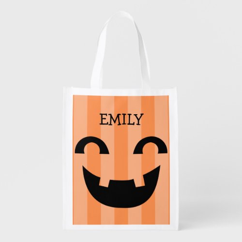 Jack o lantern Face Personalized Trick or Treat   Grocery Bag