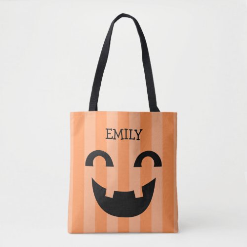 Jack o lantern Face Personalized Trick or Treat  Tote Bag