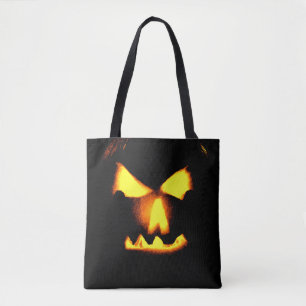 Jack O Lantern Face Print Halloween Tote Bag