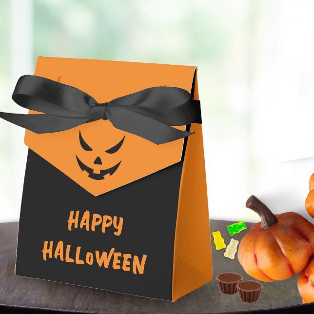 Jack O Lantern Face Pumpkin Black Orange Halloween Favor Boxes (orange and black jack o lantern pumpkin face happy Halloween  party favor box)