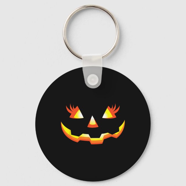 Jack O Lantern Face Pumpkin Eyelashes Halloween Co Keychain (Front)