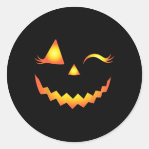 Jack O Lantern Face Pumpkin Eyelashes Hallowen Cos Classic Round Sticker