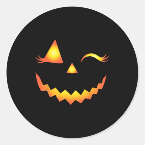 Jack O Lantern Face Pumpkin Eyelashes Hallowen Cos Classic Round Sticker