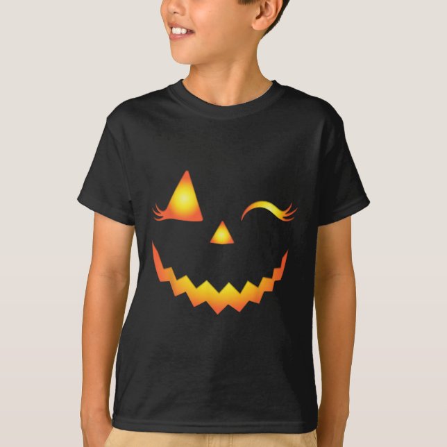Jack O Lantern Face Pumpkin Eyelashes Hallowen Cos T-Shirt (Front)