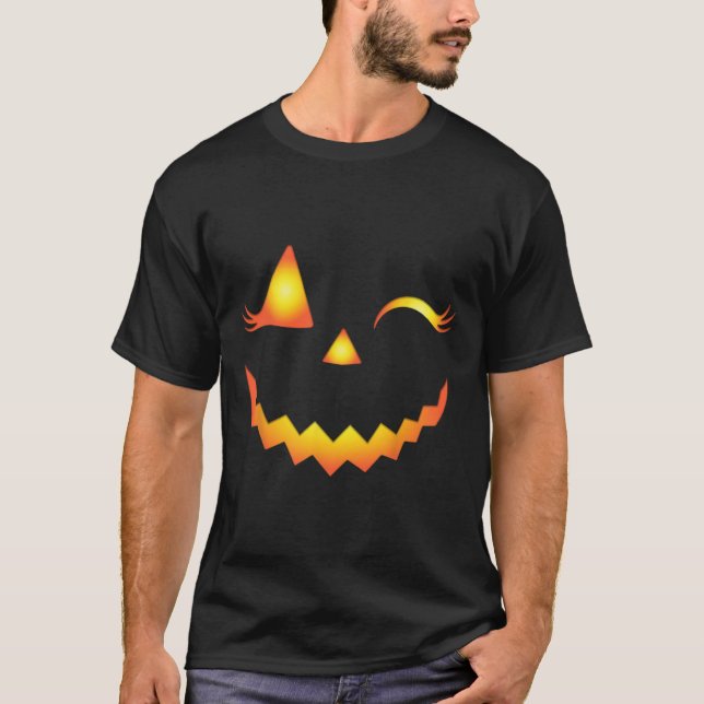Jack O Lantern Face Pumpkin Eyelashes Hallowen Cos T-Shirt (Front)