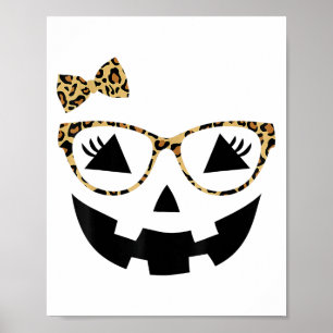 Jack O Lantern Face Pumpkin Halloween Leopard Gles Poster