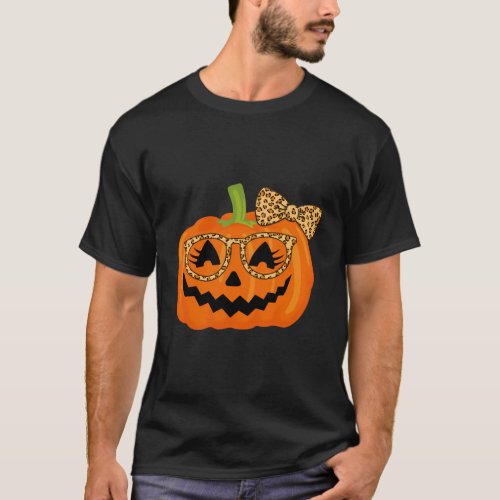 Jack O Lantern Face Pumpkin Halloween Leopard Prin T_Shirt