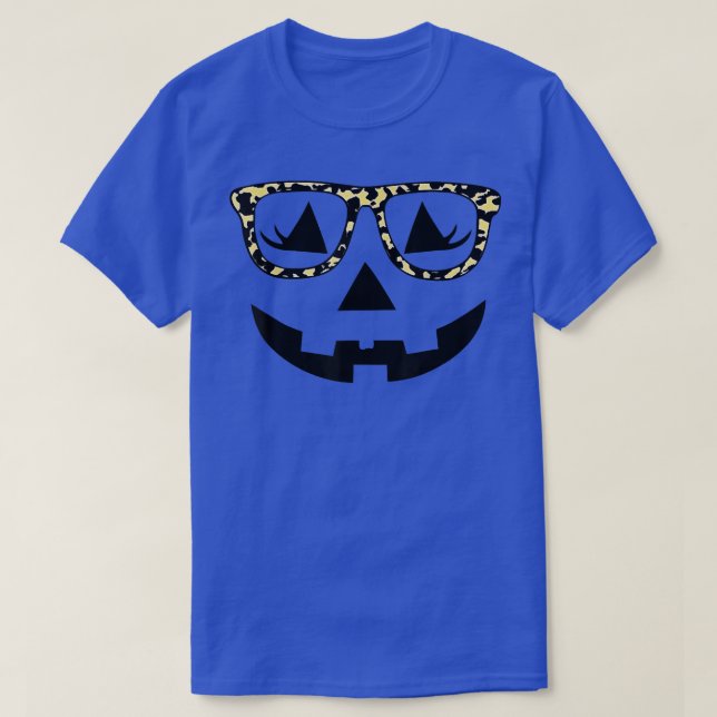 Jack O Lantern Face Pumpkin Hallowen Leopard Print T-Shirt (Design Front)